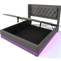 Gutent Lit adulte lit 140x200 cm lit rembourré hydraulique lit de rangement lit double coton gris