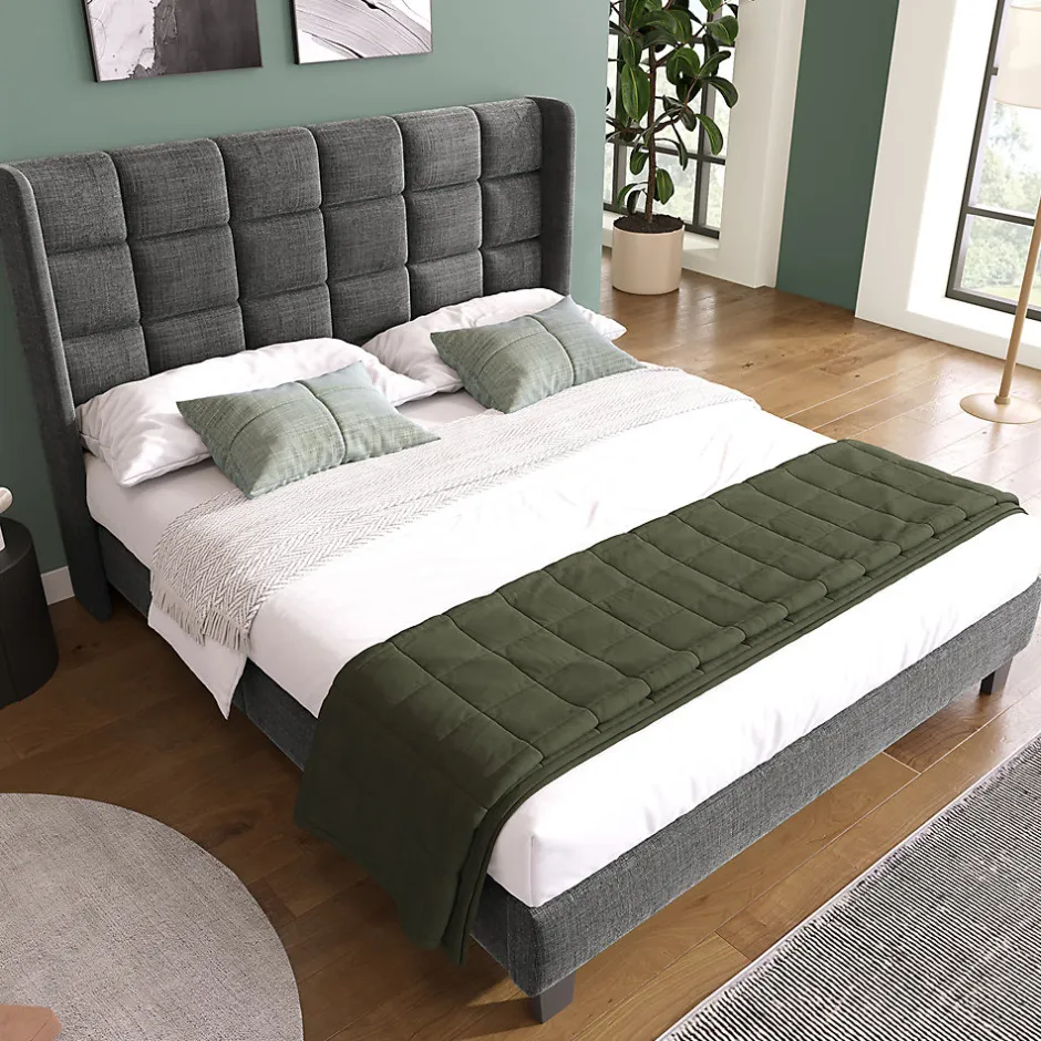 Gutent Lit adulte lit 140x200 cm lit rembourré lit sommier à lattes lit double lin gris