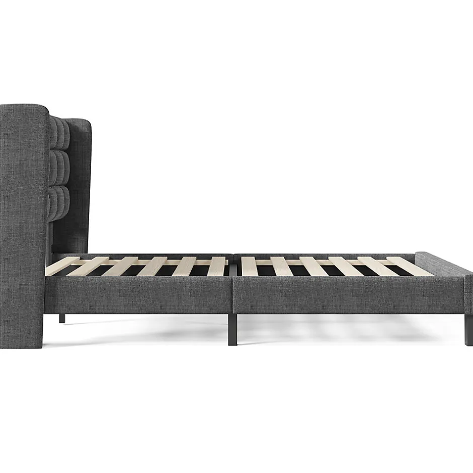 Gutent Lit adulte lit 140x200 cm lit rembourré lit sommier à lattes lit double lin gris