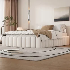 Gutent Lit adulte lit 140x200 cm lit rembourré avec 4 tiroirs Single velours beige Best