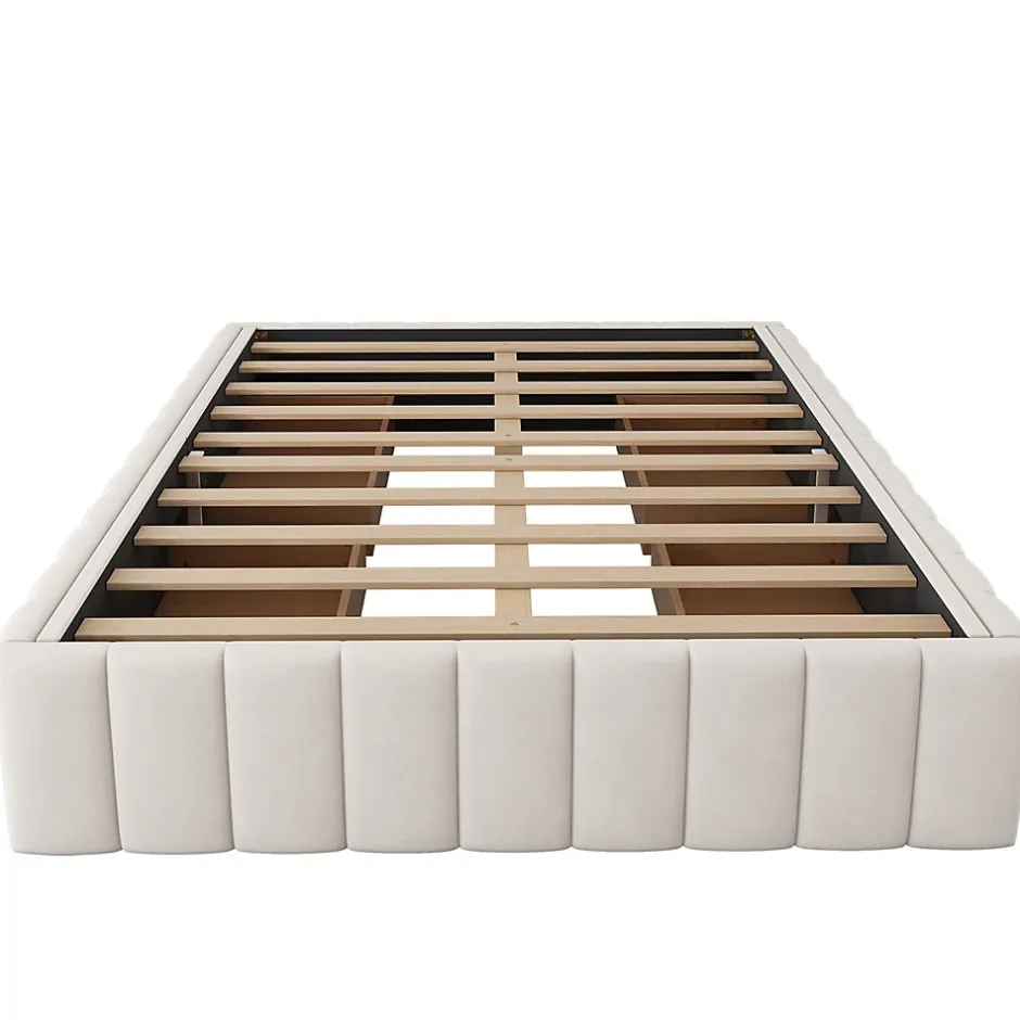 Gutent Lit adulte lit 140x200 cm lit rembourré avec 4 tiroirs Single velours beige Best