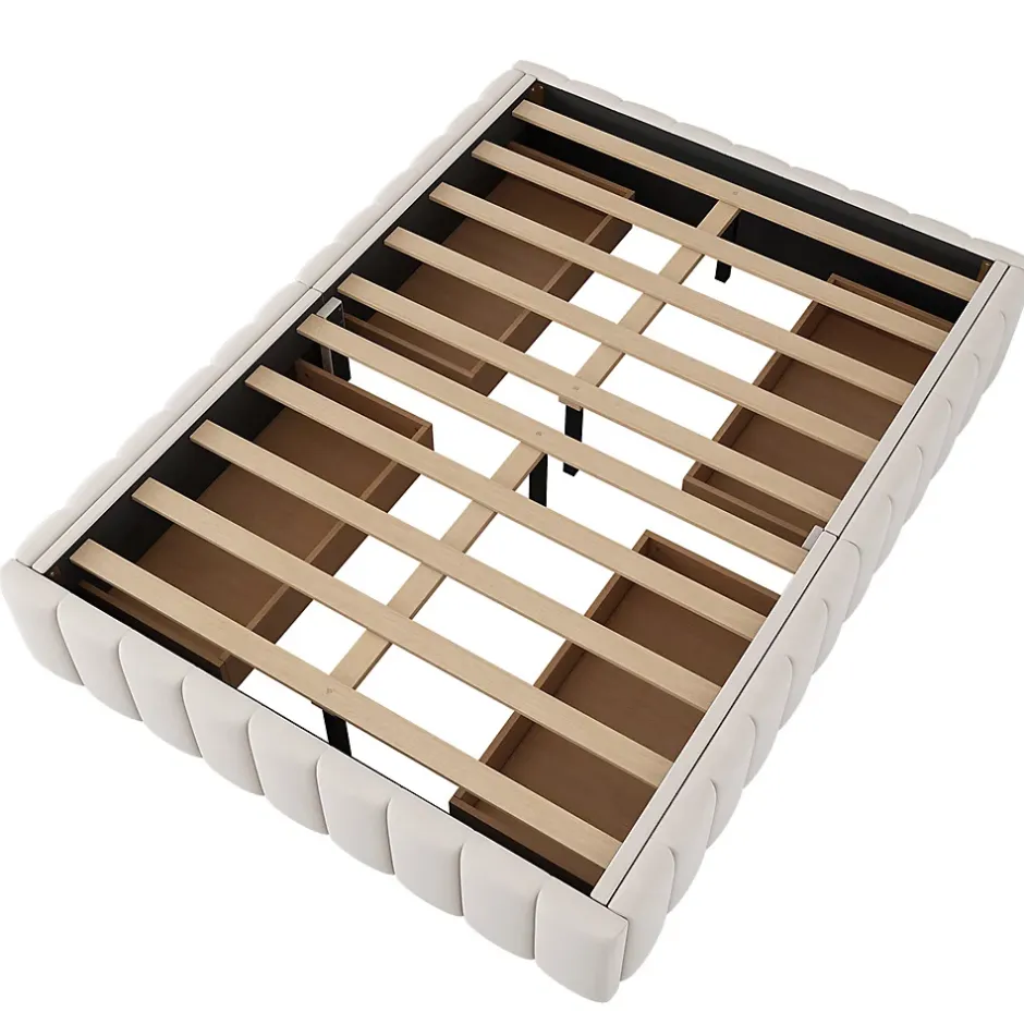 Gutent Lit adulte lit 140x200 cm lit rembourré avec 4 tiroirs Single velours beige Best