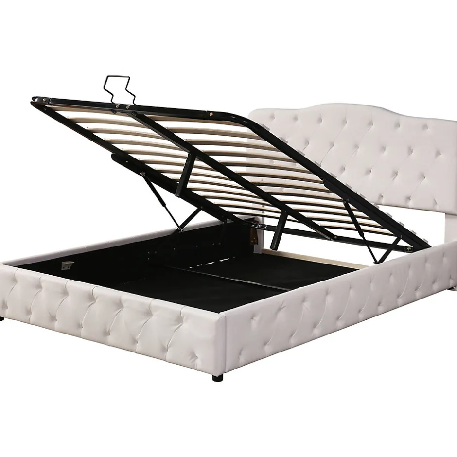 Gutent Lit adulte lit 140x200 cm lit rembourré hydraulique lit double pu blanc