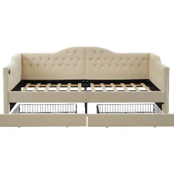 Gutent Lit adulte lit 90x200 cm lit rembourré avec 2 tiroirs Single velours beige Online