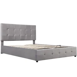 Gutent Lit adulte lit 140x200 cm lit rembourré hydraulique lit de rangement lit double velours gris