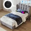 Gutent Lit adulte lit 90x200 cm lit rembourré avec fonction de charge usb type c Single lin gris
