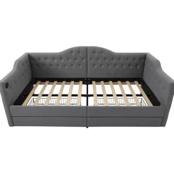 Gutent Lit adulte lit 90x200 cm lit rembourré avec 2 tiroirs Single lin gris Hot
