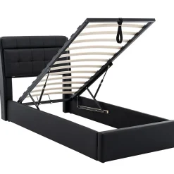 Gutent Lit adulte lit 90x200 cm lit rembourré hydraulique Single avec sommier à lattes pu noir