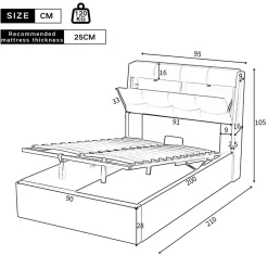 Gutent Lit adulte lit 90x200 cm lit rembourré hydraulique Single avec sommier à lattes pu noir
