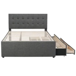 Gutent Lit adulte lit 140x200 cm lit rembourré avec trois tiroirs lit double lin gris