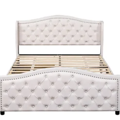 Gutent Lit adulte lit 140x200 cm lit rembourré avec sommier à lattes lit 2 tiroirs lit double pu blanc