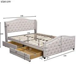 Gutent Lit adulte lit 140x200 cm lit rembourré avec sommier à lattes lit 2 tiroirs lit double pu blanc