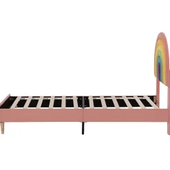 Gutent Lit adulte lit 90x200 cm lit rembourré avec sommier à lattes Single velours rose New