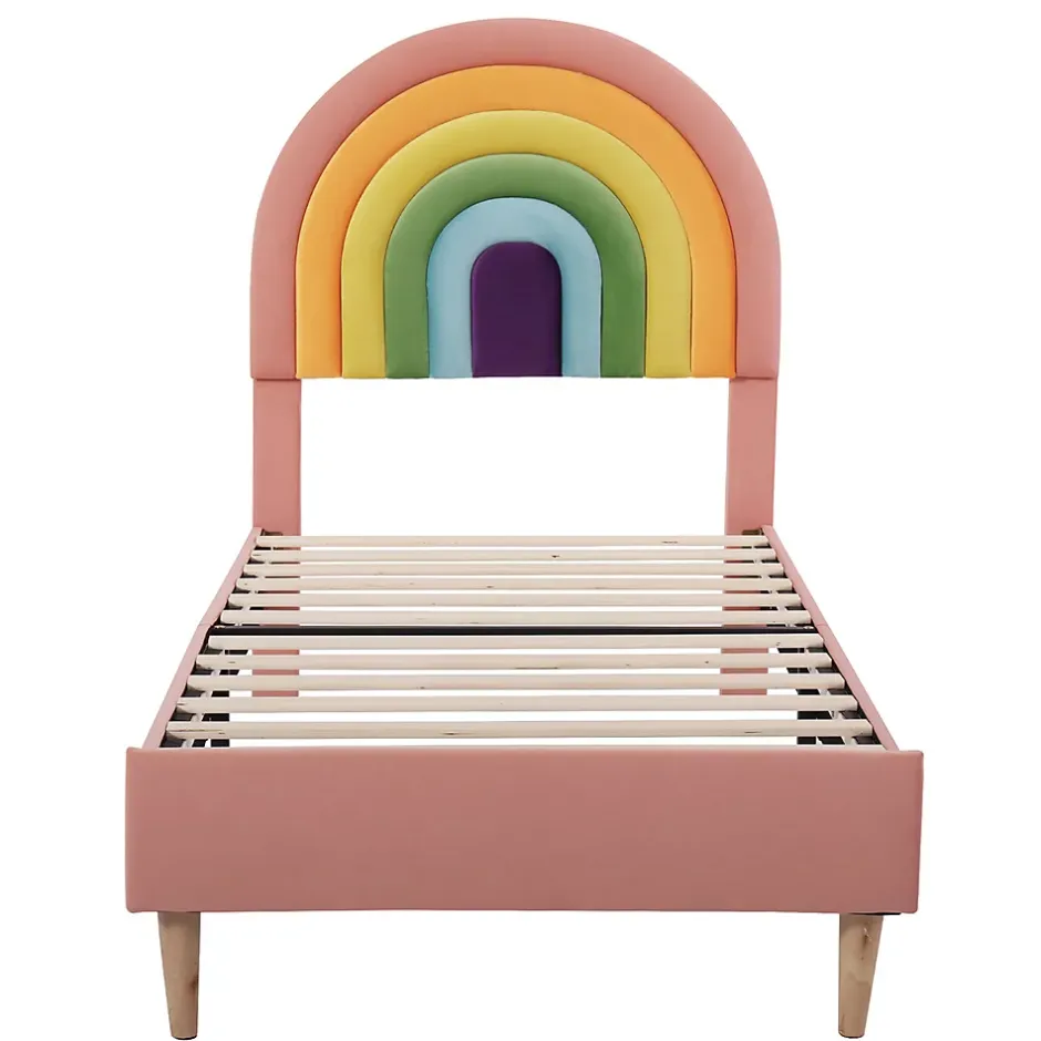 Gutent Lit adulte lit 90x200 cm lit rembourré avec sommier à lattes Single velours rose New