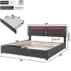 Gutent Lit adulte lit 160x200 cm lit rembourré hydraulique lit de rangement avec éclairage led lit double lin gris Outlet