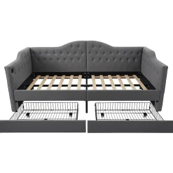 Gutent Lit adulte lit 90x190 cm lit rembourré avec 2 tiroirs Single lin gris Discount