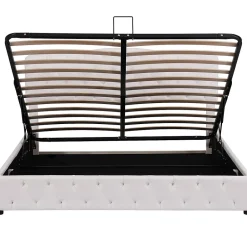 Gutent Lit adulte lit 180x200 cm lit rembourré hydraulique lit sommier à lattes lit de rangement lit double pu blanc Best