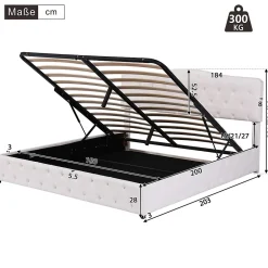 Gutent Lit adulte lit 180x200 cm lit rembourré hydraulique lit sommier à lattes lit de rangement lit double pu blanc Best