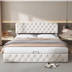 Gutent Lit adulte lit 180x200 cm lit rembourré hydraulique lit sommier à lattes lit de rangement lit double pu blanc Best