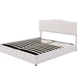 Gutent Lit adulte lit 180x200 cm lit rembourré hydraulique lit sommier à lattes lit de rangement lit double pu blanc Best