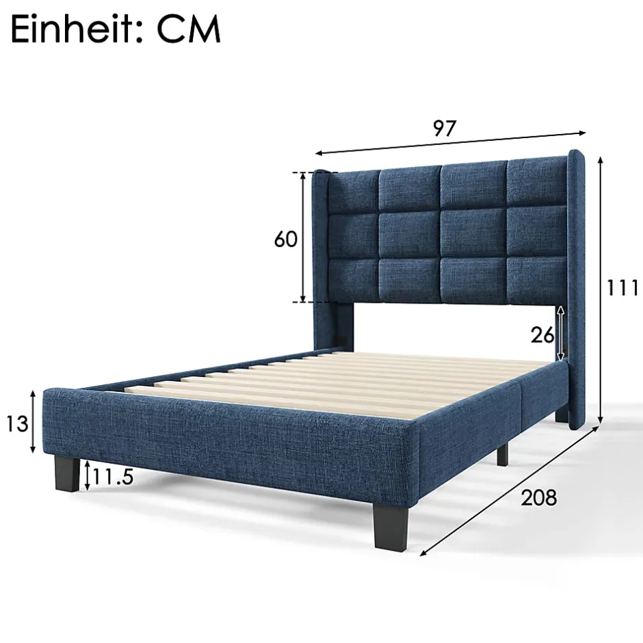 Gutent Lit adulte lit 90x200 cm lit rembourré lit sommier à lattes Single lin bleu Online