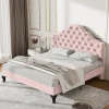 Gutent Lit adulte lit 140x200 cm lit rembourré avec sommier à lattes lit double velours rose Hot