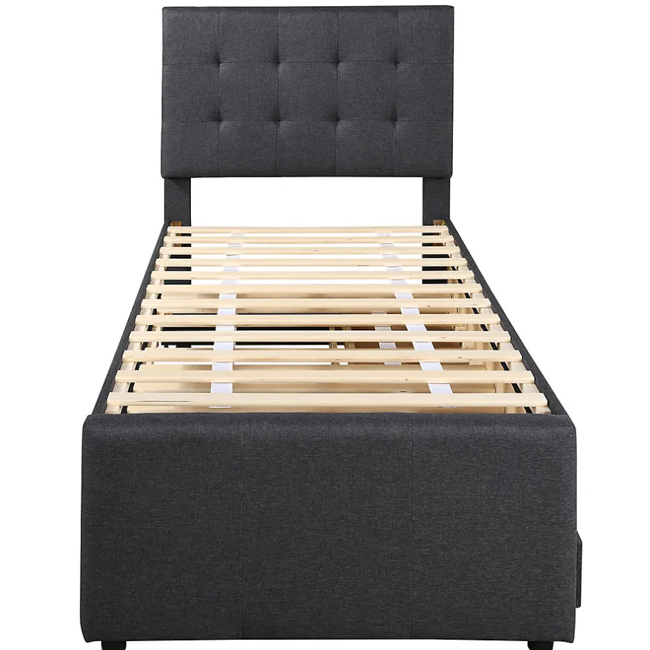 Gutent Lit adulte lit 90x200 cm lit rembourré avec trois tiroirs Single lin gris