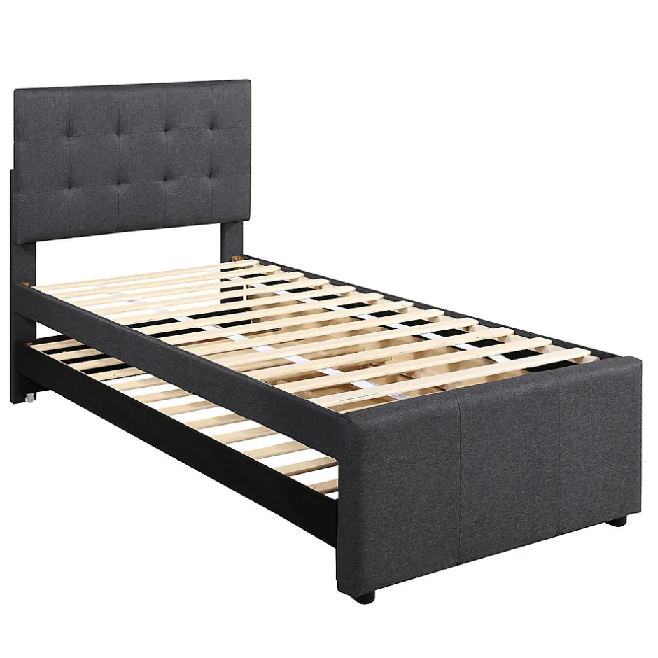 Gutent Lit adulte lit 90x200 cm lit rembourré avec trois tiroirs Single lin gris