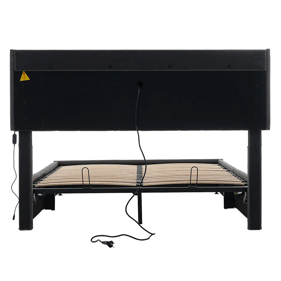 Gutent Lit adulte lit 140x200 cm lit rembourré avec éclairage led lit de rangement lit double lin gris
