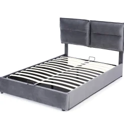 Gutent Lit adulte lit 140x200 cm lit rembourré hydraulique lit de rangement lit double velours gris