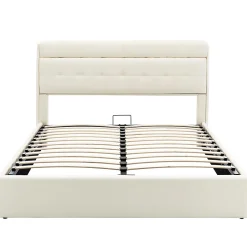Gutent Lit adulte lit 140x200 cm lit rembourré hydraulique lit double avec sommier à lattes pu blanc crème New