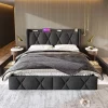 Gutent Lit adulte lit 160x200 cm lit rembourré lit de rangement avec 4 tiroirs lit double lin gris New