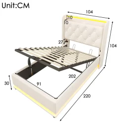 Gutent Lit adulte lit 90x200 cm lit rembourré hydraulique lit appui-tête rembourré avec fonction de recharge usb type-c Single pu blanc