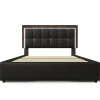 Gutent Lit adulte lit 160x200 cm lit rembourré avec bandeau lumineux led et 4 tiroirs lit double pu noir
