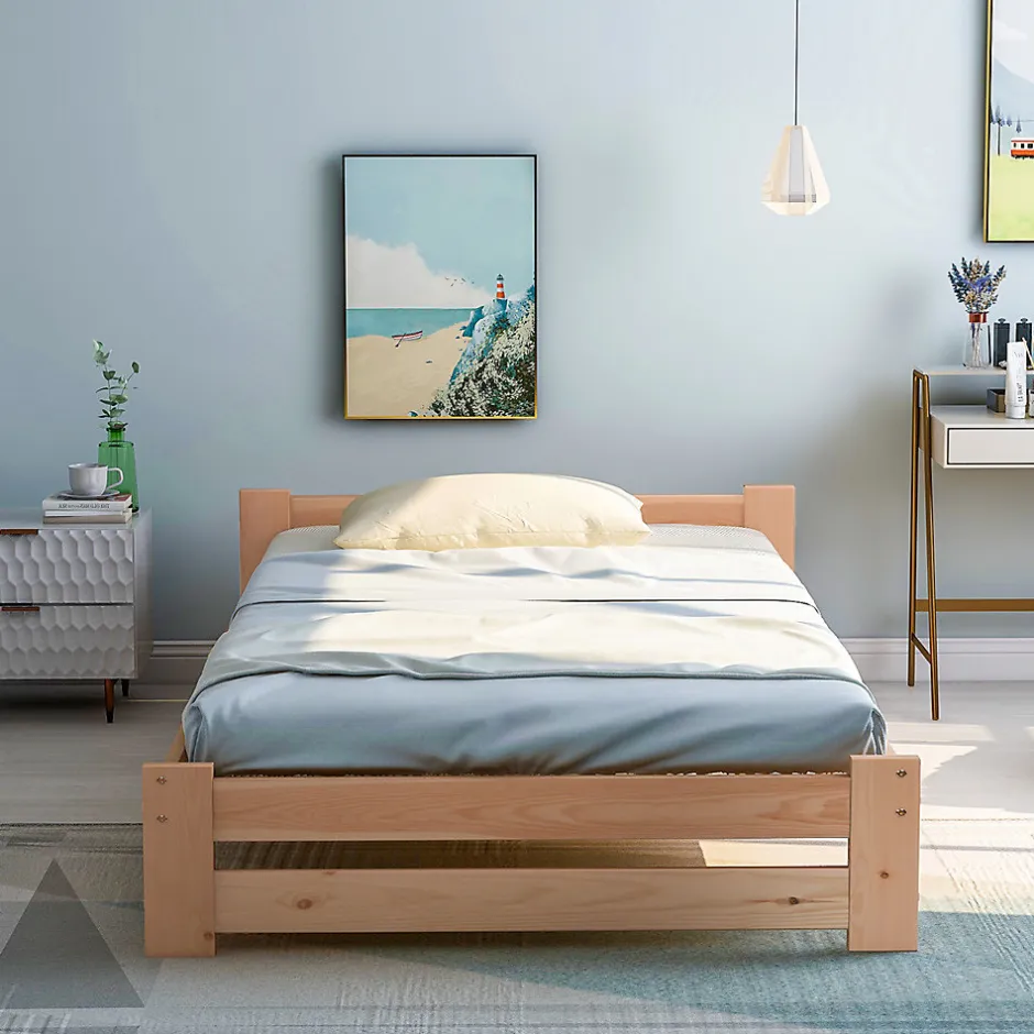 Gutent Lit adulte lit 90x200 cm lit sommier à lattes Single bois massif Neutral