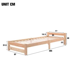 Gutent Lit adulte lit 90x200 cm lit sommier à lattes Single bois massif Neutral