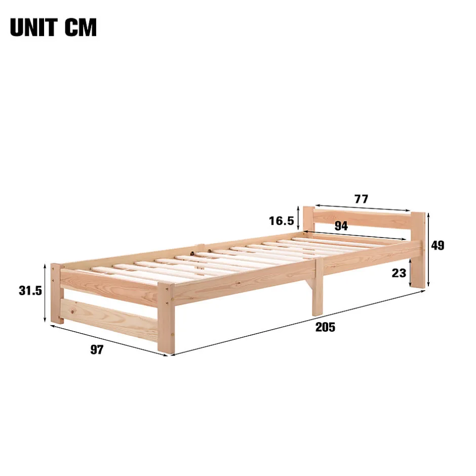 Gutent Lit adulte lit 90x200 cm lit sommier à lattes Single bois massif Neutral