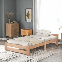 Gutent Lit adulte lit 90x200 cm lit sommier à lattes Single bois massif Neutral