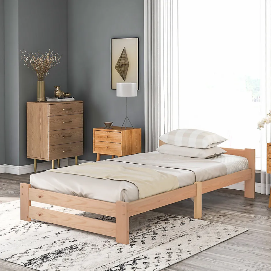 Gutent Lit adulte lit 90x200 cm lit sommier à lattes Single bois massif Neutral