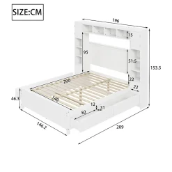 Gutent Lit adulte lit 140x200 cm lit sommier à lattes avec 4 tiroirs et armoire de rangement lit double bois massif blanc Discount