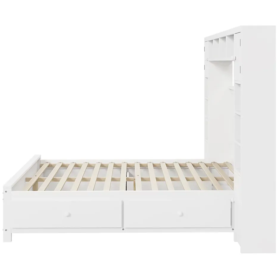 Gutent Lit adulte lit 140x200 cm lit sommier à lattes avec 4 tiroirs et armoire de rangement lit double bois massif blanc Discount