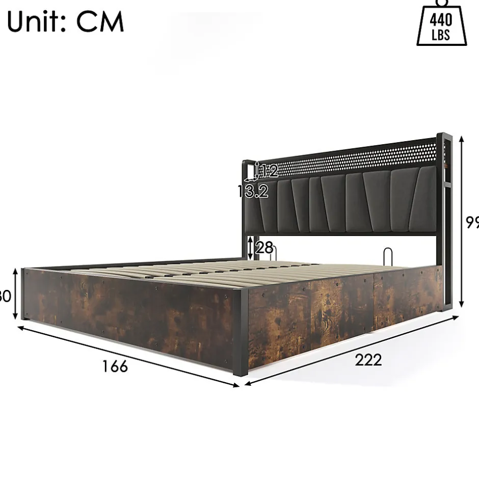Gutent Lit adulte lit 160x200 cm lit sommier à lattes en bois lit éclairage led lit en métal lit double lin gris