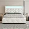 Gutent Lit adulte lit 140x200cm(90x190cm) lit rembourré avec rallonge de lit et 2 tiroirs lit double lin blanc