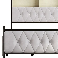Simple Life Lit adulte rembourré avec LED et USB, 4 tiroirs, sommier à lattes, velours, 180x200cm, Beige