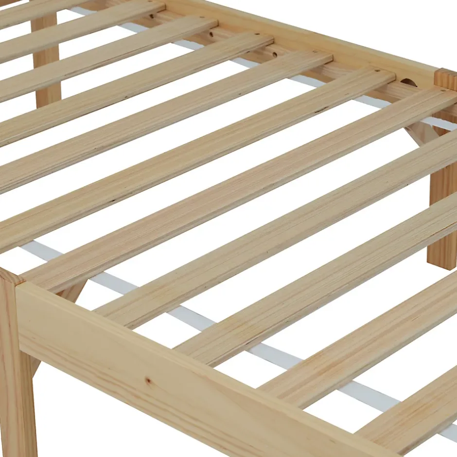 ProximaX Lit adulte simple en bois - cadre en pin avec tête de lit et sommier à lattes lit en MDF blanc + naturel - 90x200 cm Discount