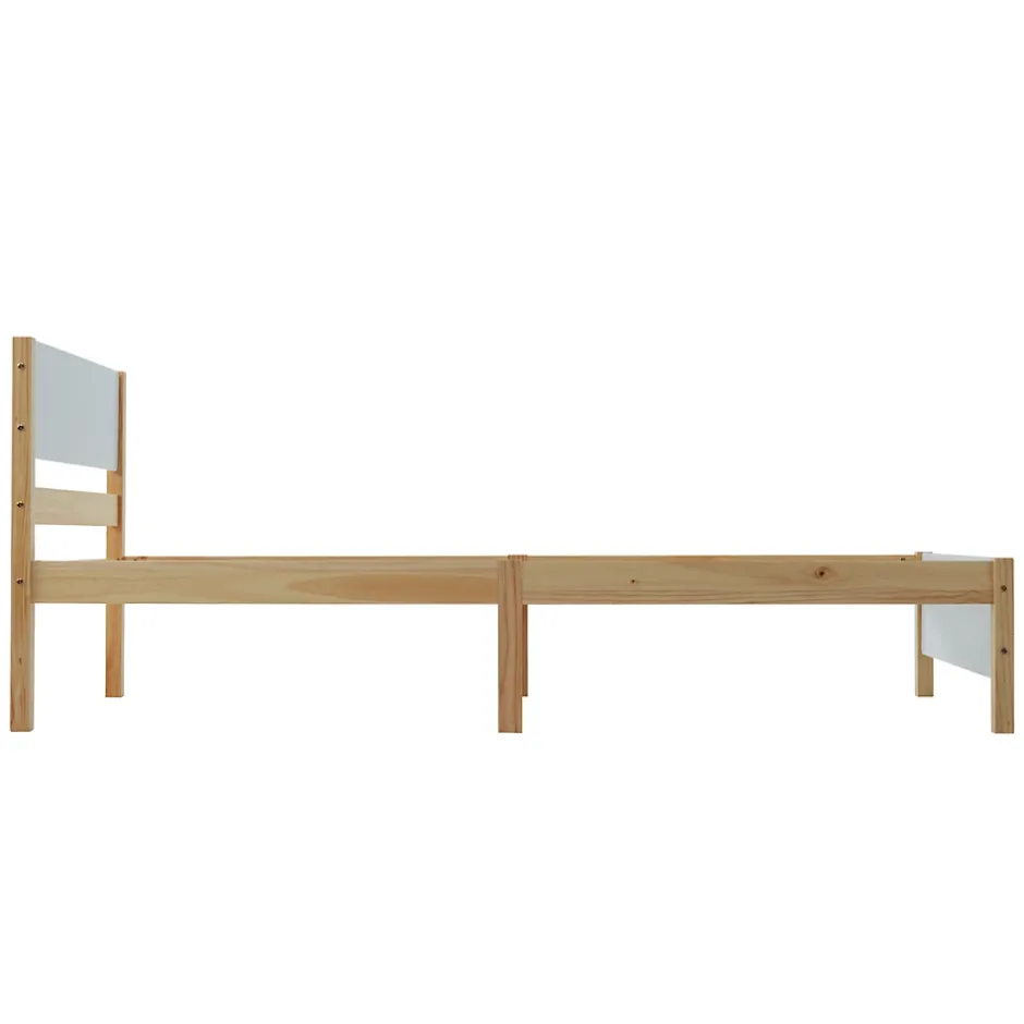 ProximaX Lit adulte simple en bois - cadre en pin avec tête de lit et sommier à lattes lit en MDF blanc + naturel - 90x200 cm Discount