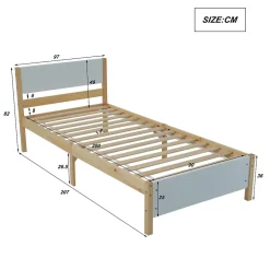 ProximaX Lit adulte simple en bois - cadre en pin avec tête de lit et sommier à lattes lit en MDF blanc + naturel - 90x200 cm Discount