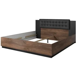 Meublorama Lit adulte 160x200 Chene foncé et noir Collection FOX Sommier inclus