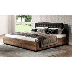Meublorama Lit adulte 160x200 Chene foncé et noir Collection FOX Sommier inclus