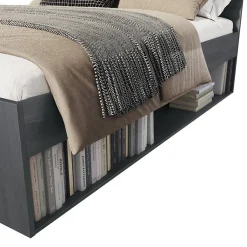 Meublorama Lit adulte 140x200 avec sommier et tiroirs intégrés - Collection FLOYD. Coloris gris effet bois.